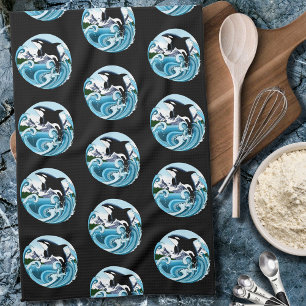 Linge De Cuisine Orque Majestueux Baleine Tueuse Vagues Bleues Océa