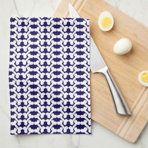 Linge De Cuisine Os de chien blanc Motif à chevrons Bleu marine
