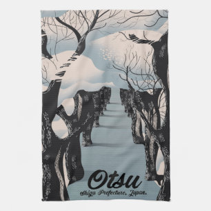 Linge De Cuisine Otsu, Japon, Affiche de voyage d'arbres en fleurs