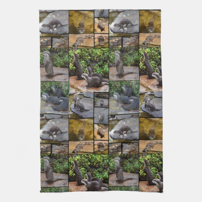Linge De Cuisine Otters Dans Un Collage De Photo, (Vertical)