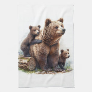 Linge De Cuisine Ours brun avec deux oursons