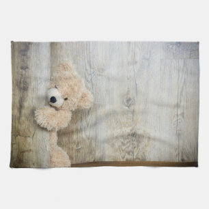 Linge De Cuisine Ours Cute Stuffé Mur Rustique En Bois