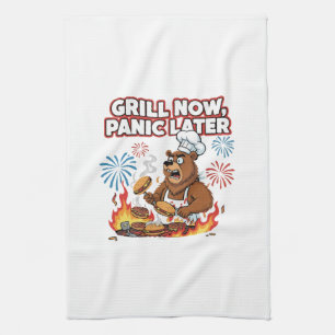 Linge De Cuisine Ours de grillade drôle BBQ Grill maintenant, paniq