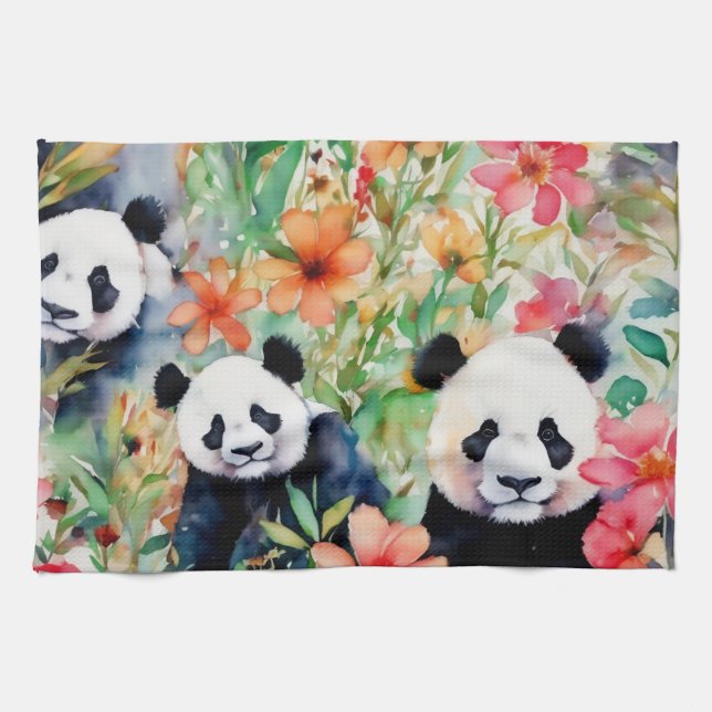 Linge De Cuisine Ours de panda aquarelle (Horizontal)