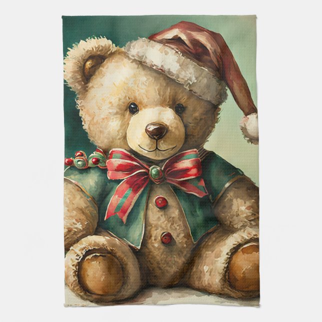 Linge De Cuisine Ours en peluche Noël vintage (Vertical)