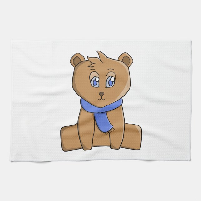 Linge De Cuisine Ours en peluche portant une écharpe bleue (Horizontal)