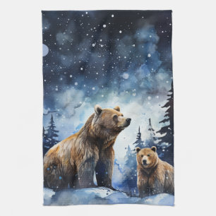 Linge De Cuisine Ours Grizzly et Bébé