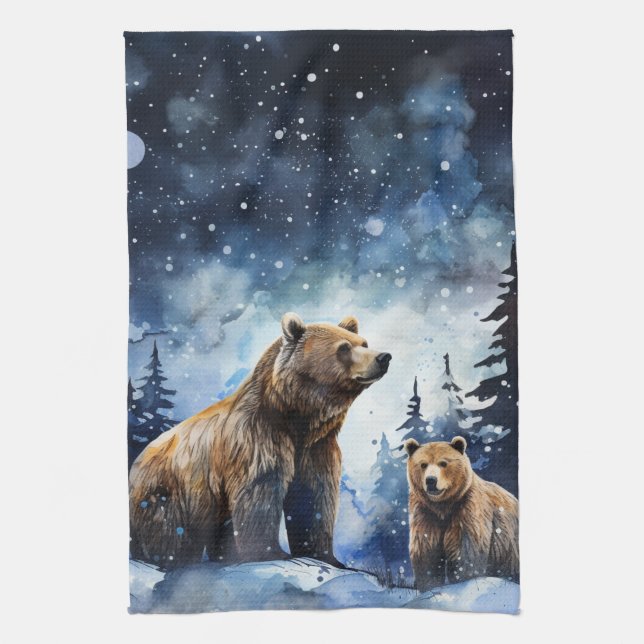 Linge De Cuisine Ours Grizzly et Bébé (Vertical)