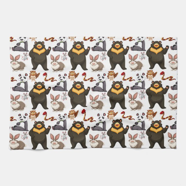 Linge De Cuisine Ours Heureux Et Amis (Horizontal)