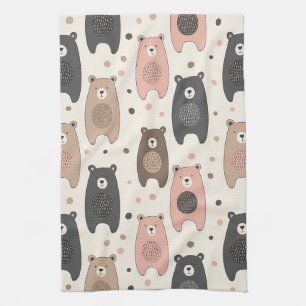 Linge De Cuisine Ours mignon - Douce forêt de bois pastel (1)