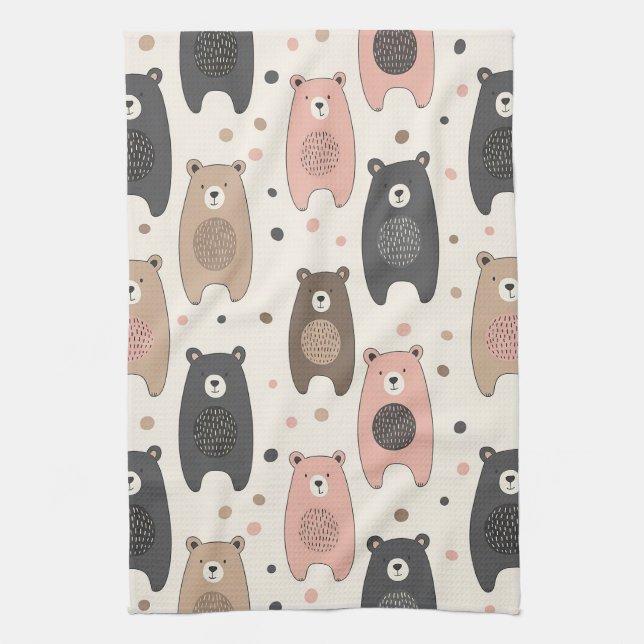 Linge De Cuisine Ours mignon - Douce forêt de bois pastel (1) (Vertical)