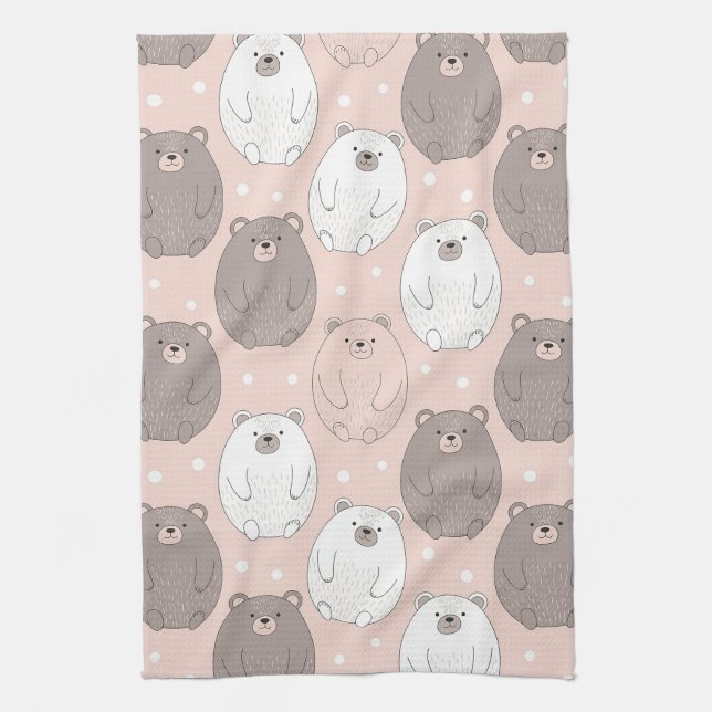 Linge De Cuisine Ours mignon - Douce forêt de bois pastel (2) (Vertical)
