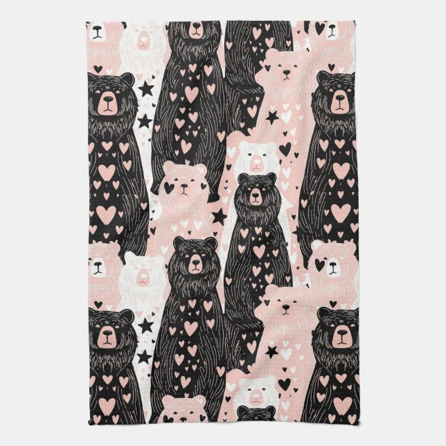 Linge De Cuisine Ours mignon - Douce forêt de bois pastel (5) (Vertical)