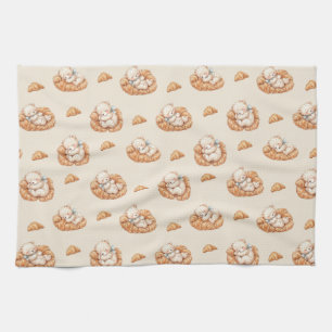 Linge De Cuisine Ours mignon endormi dans des lits de croissant