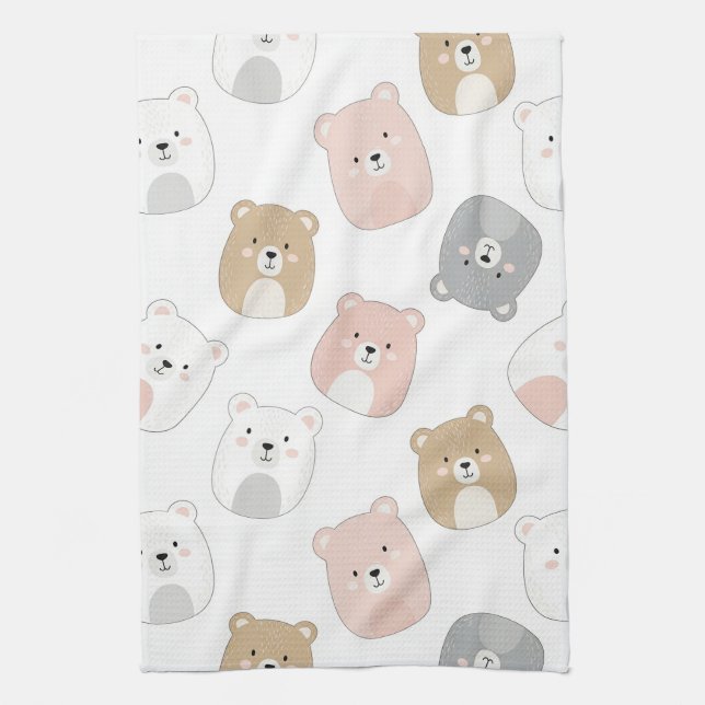 Linge De Cuisine Ours mignon et cœurs -- Nurserie pastel (2) (Vertical)