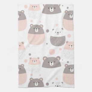 Linge De Cuisine Ours mignon et cœurs -- Nurserie pastel (3)