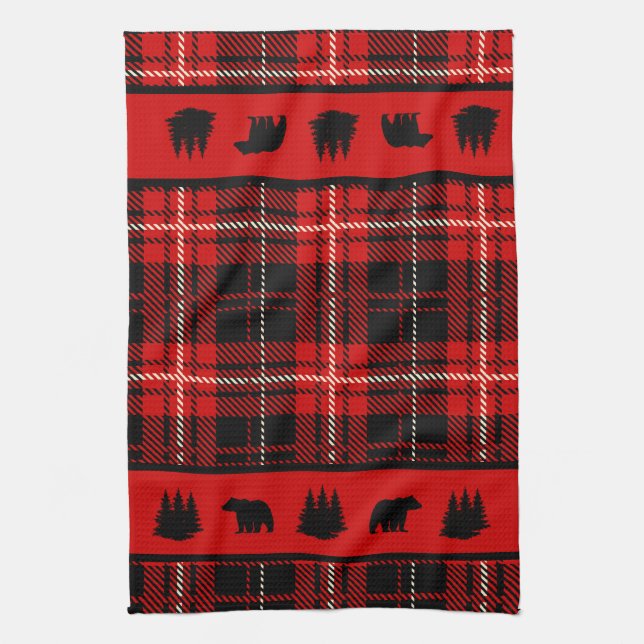 Linge De Cuisine Ours noir cabine rouge Plaid (Vertical)