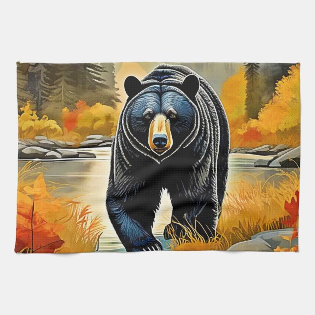 Linge De Cuisine Ours noir de la forêt automne (Horizontal)