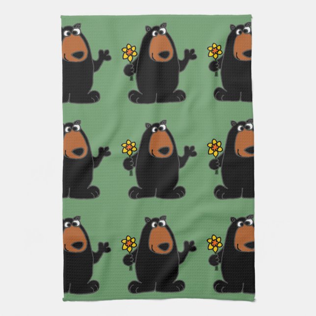 Linge De Cuisine Ours noir mignon avec la bande dessinée de (Vertical)