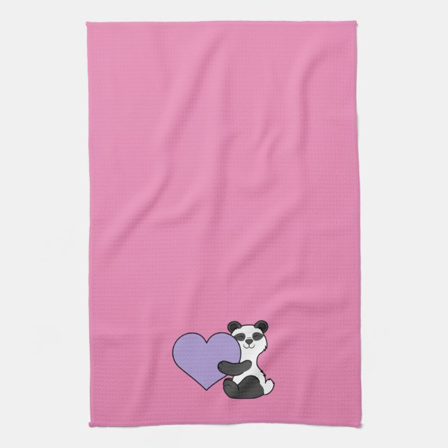Linge De Cuisine Ours panda de Saint-Valentin avec le coeur (Vertical)
