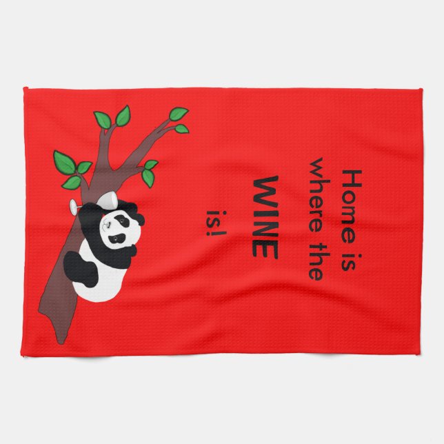 Linge De Cuisine Ours panda drôle de consommation de vin dans (Horizontal)