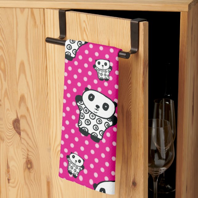 Linge De Cuisine Ours Panda Mignon Kawaii Rose Moderne (Pliage en tiers)