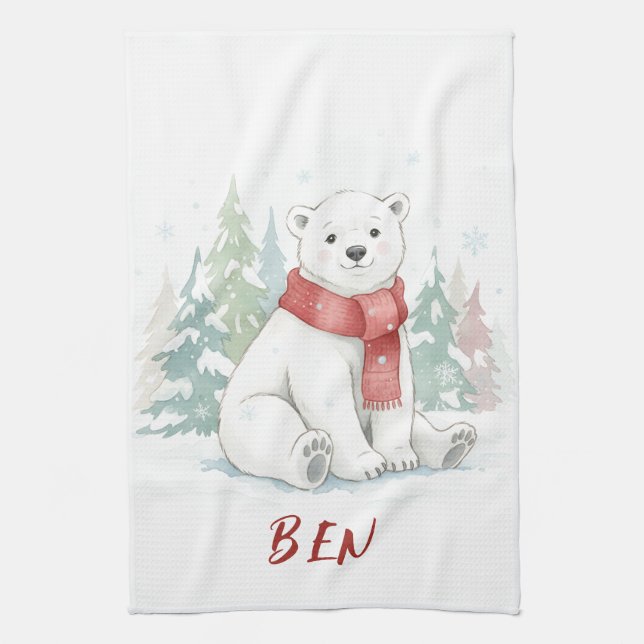Linge De Cuisine Ours polaire aquarelle mignon (Vertical)