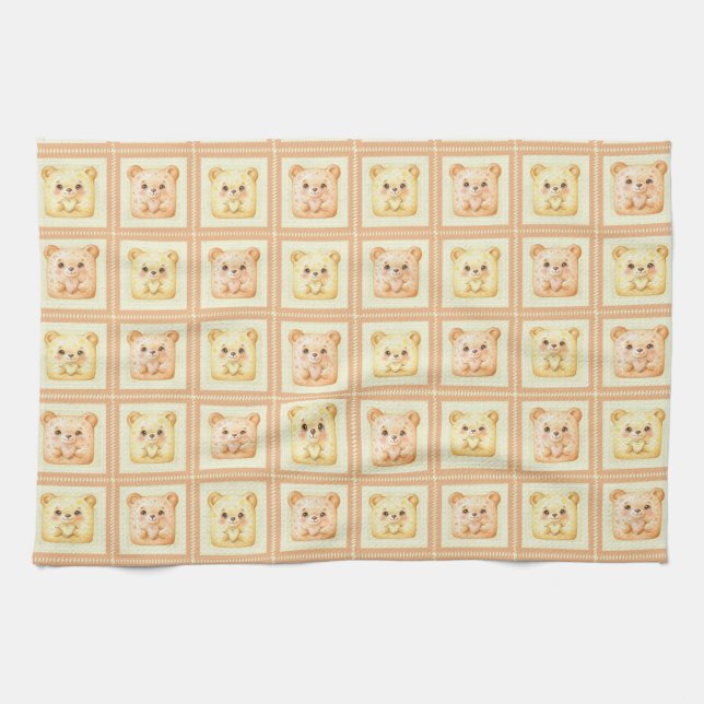 Linge De Cuisine Ourson en patchwork cookie miel mignon (Horizontal)