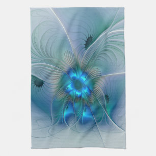 Linge De Cuisine Ovations debout, Fractale abstraite bleu turquoise