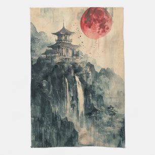 Linge De Cuisine Pagode de la Lune de Sang en Lavis d'Encre