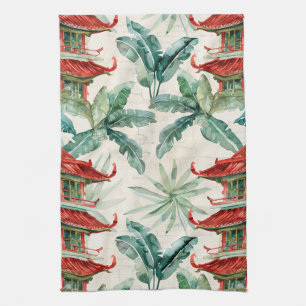 Linge De Cuisine Pagode intemporelle Bois Corail Botanique