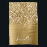 Linge De Cuisine Pailleté Or Glam Nom<br><div class="desc">Personnalisez le script de style manuscrit moderne pour créer votre propre serviette de cuisine personnalisée pour sa nouvelle maison.
Ajoutez une initiale de monogramme pour créer une combinaison d'initiales de prénom.
Faux paillettes dorées et art numérique de feuille métallique dorée qui s'imprimera comme une photo sur votre design.</div>