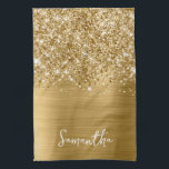Linge De Cuisine Pailleté Or Glam Nom<br><div class="desc">Personnalisez le script de style manuscrit moderne pour créer votre propre serviette de cuisine personnalisée pour sa nouvelle maison.
Ajoutez une initiale de monogramme pour créer une combinaison d'initiales de prénom.
Faux paillettes dorées et art numérique de feuille métallique dorée qui s'imprimera comme une photo sur votre design.</div>