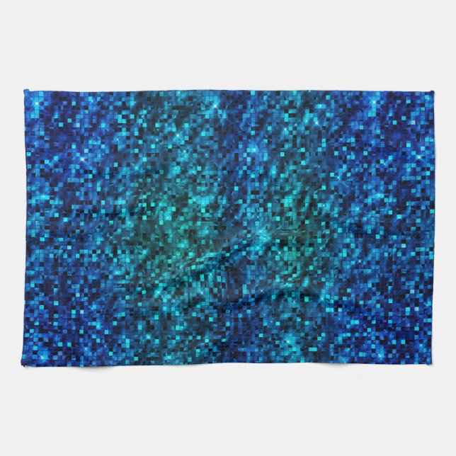 Linge De Cuisine Paillettes Bleu et Vert Glamour Océan (Horizontal)