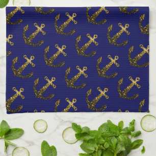 Linge De Cuisine Paillettes de fausse étincelle dorée motif d'ancre
