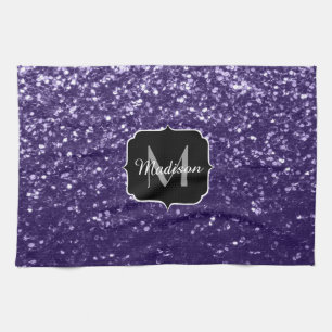 Linge De Cuisine Paillettes de violet ultra foncé Monogramme