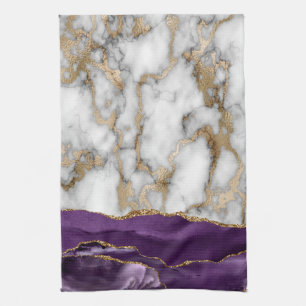 Linge De Cuisine Paillettes dorées brillantes sur marbre blanc viol