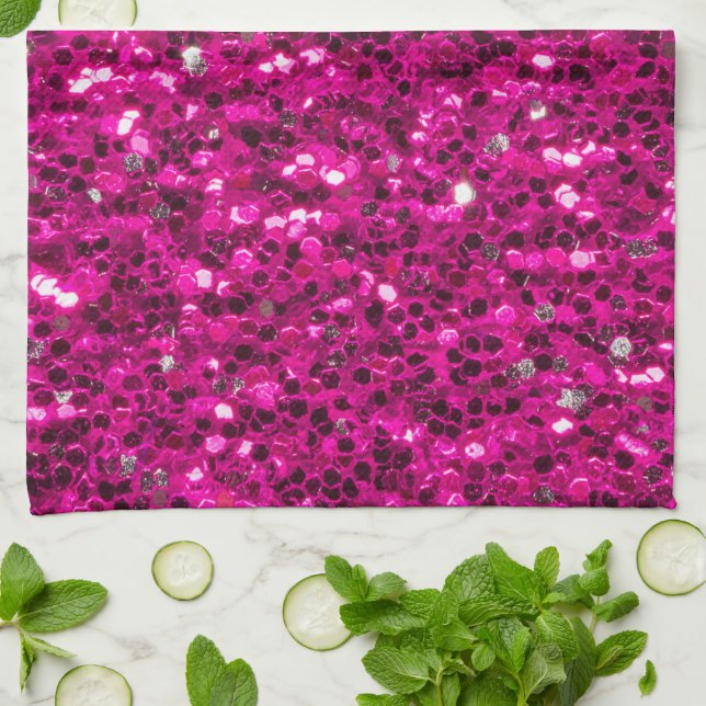 Linge De Cuisine Paillettes fausses étincelles rose chaud (Plié)