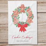 Linge De Cuisine Pain d'épices Noël Holiday Cookie Exchange<br><div class="desc">Prévoyez-vous un échange de cookies ? Cette mignonne serviette de cuisine est décorée d'une couronne de biscuits festifs d'aquarelle et d'une typographie de script moderne. Facile à personnaliser. Il y a des invitations et des fournitures de fête correspondantes dans cette collection. Aquarelle originale © Michele Davies.</div>