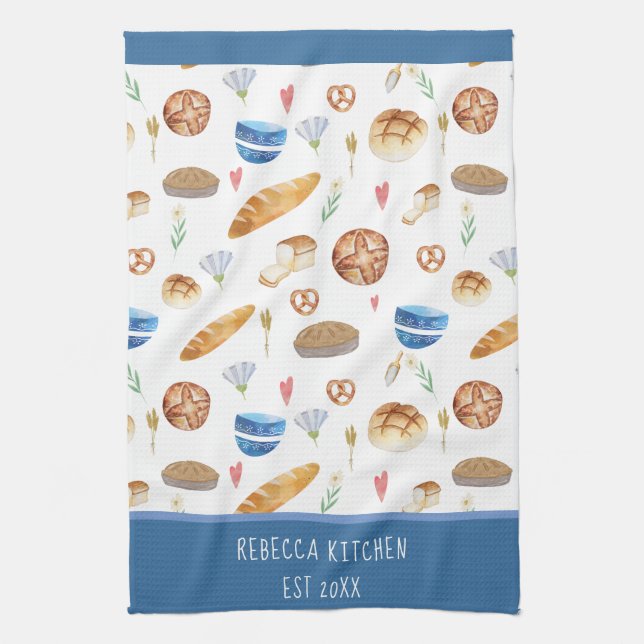 Linge De Cuisine Pain et boulangerie personnalisés Motif d'aquarell (Vertical)