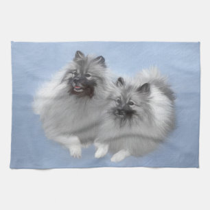 Linge De Cuisine Paire de Keeshond - Peinture originale d'animaux -