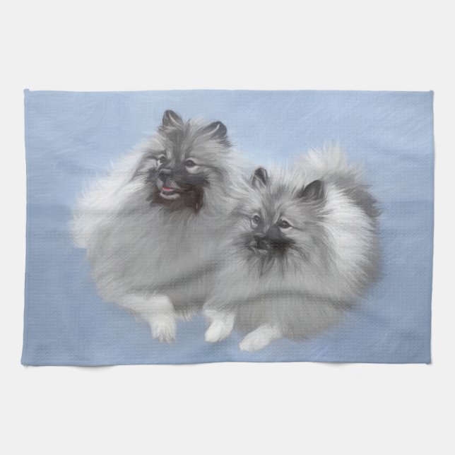 Linge De Cuisine Paire de Keeshond - Peinture originale d'animaux - (Horizontal)