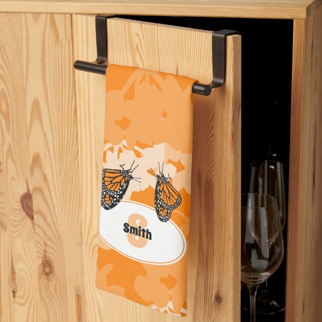 Linge De Cuisine Paire de papillons monarques stylisés Nom Orange (Pliage en tiers)