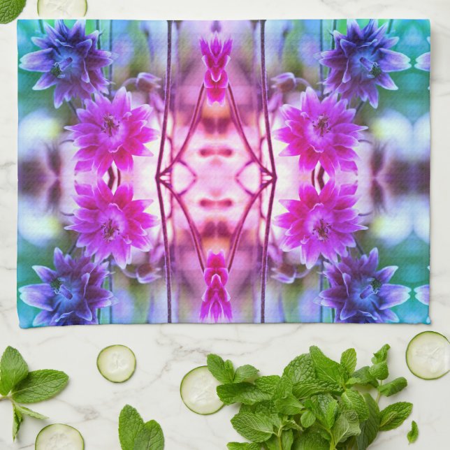 Linge De Cuisine Paire Rouge Et Blanc Fleur Art Abstrait (Plié)