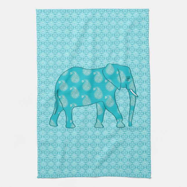 Linge De Cuisine Paisley - bleu turquoise et aqua (Vertical)