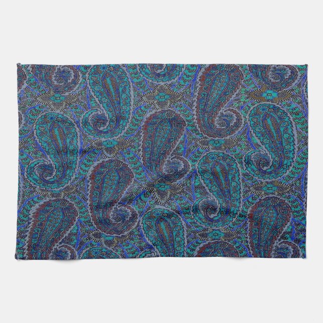 Linge De Cuisine Paisley Blue Indian Boho Motif (Horizontal)