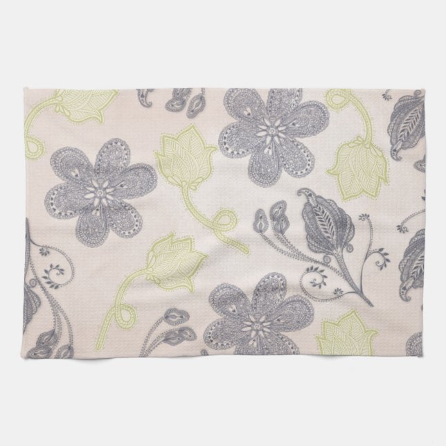 Linge De Cuisine Paisley Gris Et Vert Clair (Horizontal)