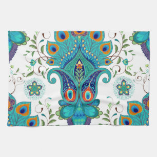 Linge De Cuisine Paisley orientale, motif en plumes paon.