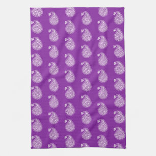 Linge De Cuisine Paisley perse - blanc sur violet
