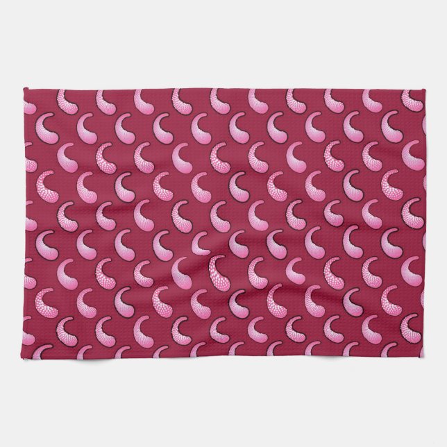Linge De Cuisine Paisley rose sur fond bordeaux (Horizontal)